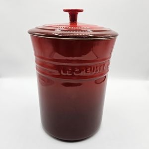 Le Creuset Cerise Red Stoneware Lidded Canister 4 Qt Retired EUC